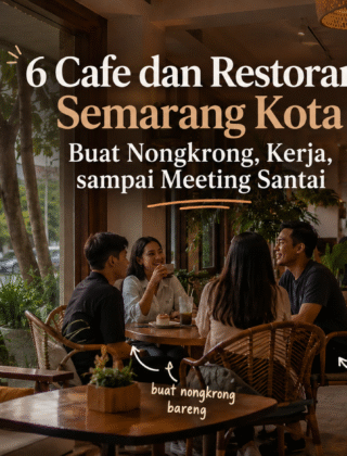 Suasana cafe meeting Semarang Kota dengan interior hangat dan meja kayu