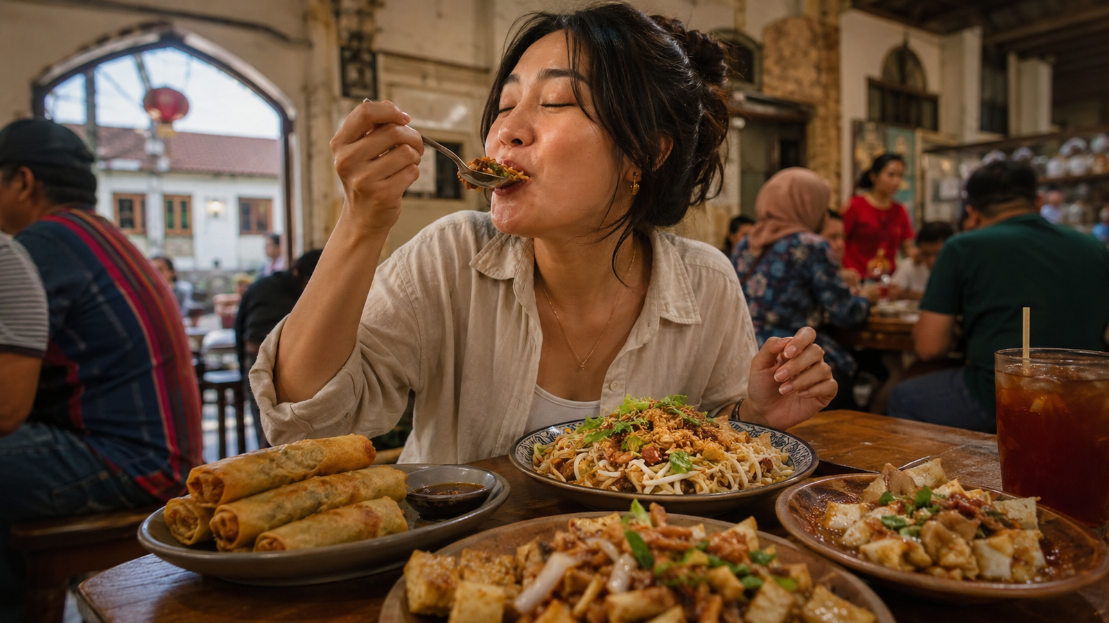 Pengunjung menikmati hidangan saat berburu kuliner viral Semarang